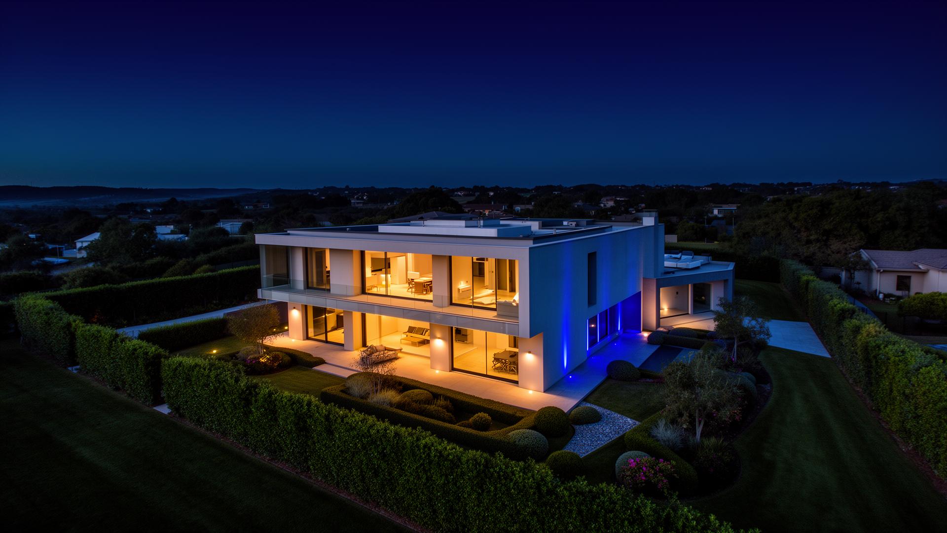 Modern luxury home at twilight
